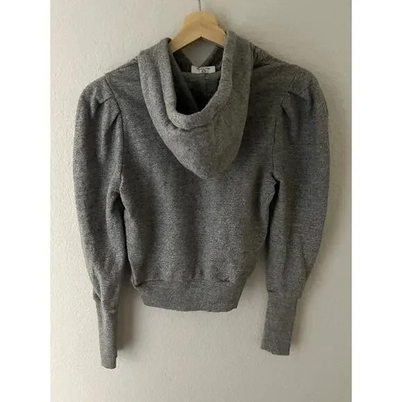 AG Jeans 100% Cotton Puff Sleeve Hoodie Heathered Gray XS Cottagecore Soft Girl - Picture 7 of 8